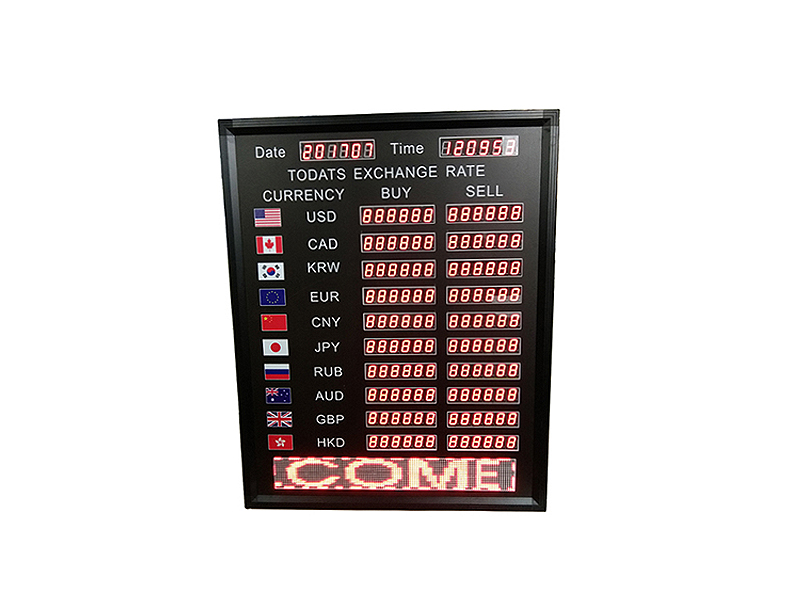 led display sign bank and hotel currency exchange rate board